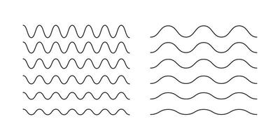 Wavy, curvy lines pattern. Minimalist undulate borders mockup, transverse horizontal simple lines. Sine, fluid, air, wind sign. Water, river, lake, sea, ocean symbols. Outline graphic illustration. vector