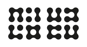 Metaball trendy icon. Connected dots minimalist sign. Integration abstract symbol. Circles simple pattern mockup. Point movement template. Connected blobs. Metaballs transition. Set of flat logotypes. vector