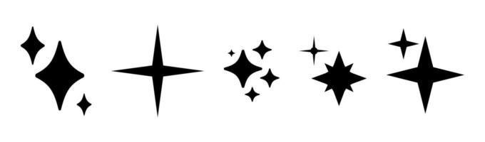 Blinking black stars, sparks and sparkles. Set of shining twinkle sunburst shapes. Magic light flare minimal pack for design template, cards, posters, banners, brochures, leaflets. Glint glitter icons vector