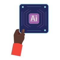 Black hand grasping an AI processor chip. Symbolizes AI integration in daily life vector