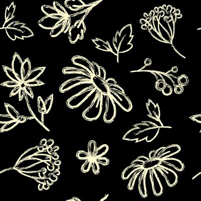 Seamless hand drawn floral pattern with a chalk or crayon texture. The monochrome botanical elements add an artistic and textured for fabric prints,wallpaper,packaging, backgrounds. illustration