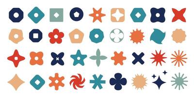 Abstract geometric symbols in various shapes Retro colors set. Modern brutal decorative designs.Flat icons are ideal for branding, logo design, UI UX elements, patterns,digital graphics. vector