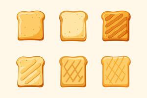 Collection of Six Delicious Toasted Bread Slices with Various Toppings vector