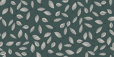 Leaf seamless pattern repeatable on green background. Organic shapes abstract for textile design, wallpaper vector
