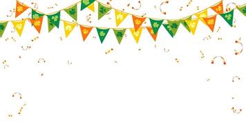 Triangle pennants chain and confetti for St. Patrick's Day party color concept vector