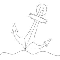 In ship anchor single-line art, the continuous line flows smoothly, symbolizing the stability and steadfast nature of anchors in maritime life vector