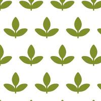 Seamless illustration of a repeating green leaf pattern against a white background. Ideal for eco-friendly designs, textiles, and digital projects requiring a nature theme. vector