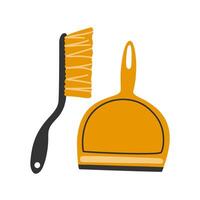 Illustration of a yellow dustpan and matching brush, ideal for cleaning tool concepts. Simple and effective design suitable for household and cleaning related content. vector
