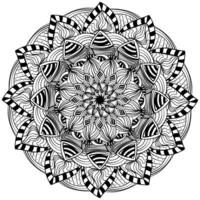 Antistress outline mandala with zen patterns, tangled coloring page with striped petals and tangles for activity vector