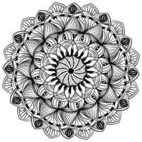 Fantasy outline mandala with zen patterns, intricate coloring page with striped petals and tangles for activity vector