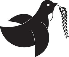 A silhouette of a bird flying with a leaf in its beak. illustration abstract animal poultry black and white on transparent background. vector