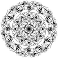 Abstract outline mandala with zen patterns, intricate coloring page for activity or design vector