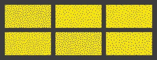 Set of Seamless pattern with Small Dashes. Various dots and doodle lines. Repeated black spots on yellow background. Simple Illustration vector