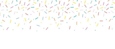 Sprinkle Background. Falling sweet confetti on white chocolate glaze background. Simple seamless pattern. Illustration vector