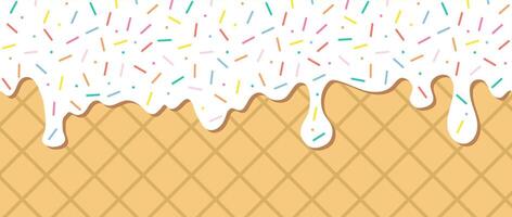 Simple Sprinkle pattern. White liquid with colorful sugar sprinkles dripping on wafer background. Glaze for donut, ice cream or muffins with falling decorative candies. Illustration vector