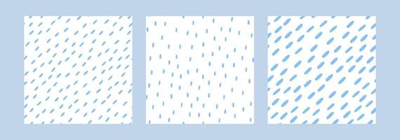 Set of Simple rain pattern. Blue Water line and liquid drops. Small dash background. Rainy fall texture. illustration vector