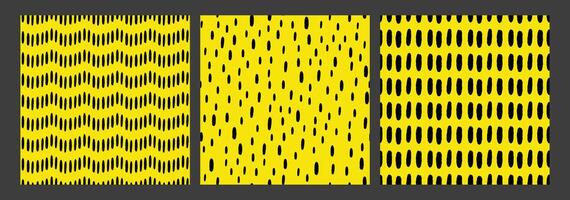 Set of Small Dash Pattern. Black doodle ornament. Seamless pattern on yellow background. Memphis style. Simple Illustration vector