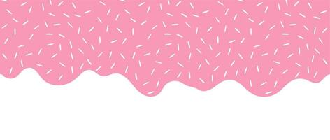 Simple Sprinkle pattern. Pink liquid with sugar sprinkles dripping on white background. Glaze for donut, ice cream or muffins with falling decorative candies. Illustration vector