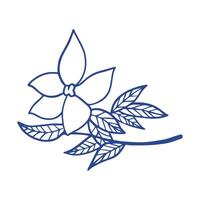 Elegant illustration of a blooming flower with detailed leaves on a branch, drawn in a minimalist line-art style. vector