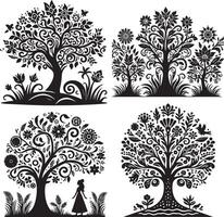 Folk Style Art Tree Design. Tree Silhouette. vector