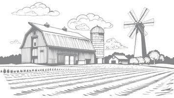 Illustration of farm and barn with windmill vector
