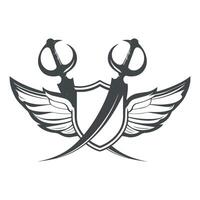 two swords with wings on a shield vector