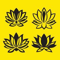 four black and yellow lotus flowers on a yellow background vector