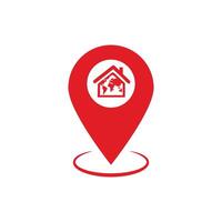 a red pin with a house icon on it vector