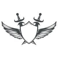 two swords with wing on a shield vector