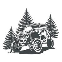 a black and white image of a quad bike with trees vector