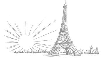 Eiffel Tower Sketch in Paris at Sunrise vector