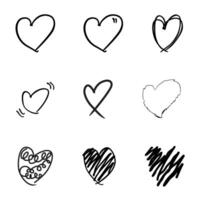 hand drawn heart symbol illustration. design element set, black and white abstract heart doodle vector