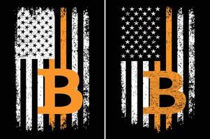 Distressed American Flag with Bitcoin Symbol. Crypto USA Design vector
