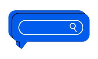 Hand drawn cute cartoon illustration speech bubble with search bar. Flat find message in chat doodle. Online relationship. Social media icon. Communication app. Discover or explore. Isolated. vector