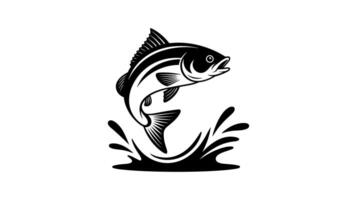 Black and white silhouette of a fish leaping out of the water, creating a splash. vector