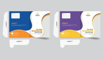 2 templates of Blue and purple color file folder design, With business image, logo and all company information. Abstract and creative presentation stationery, office document file folder template vector