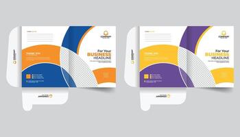 Using round shapes professional file folder design, With business image, logo and all company information. Creative stylish colorful presentation stationery, office document file folder template vector