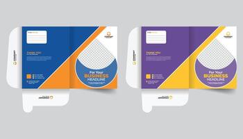 Modern background and simple layout file folder design, With business image, logo and all company information. Creative stylish colorful presentation stationery, office document file folder template vector