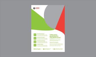 This flyer design is a modern and professional business template with green, red, gray, and white, creating a bold yet professional look. vector