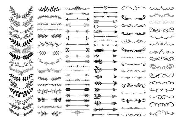 Hand draw Floral and Leaf Ornament Dividers Vine Decorations Elegant Floral Borders Intricate Leaf Ornaments Ink Flourishes Arrow Embellishments Victorian Style Doodles Decorative Sketched bundle