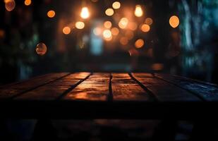 A table with lights on it in the dark photo
