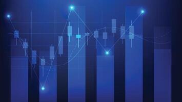 bar chart and candlesticks with line indicator on blue background. business finance and economy growth vector