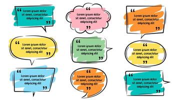 Collection of hand-drawn quotes. Simple colorful frame set. Speech bubbles with color brush pen lines stroke scribble elements. vector