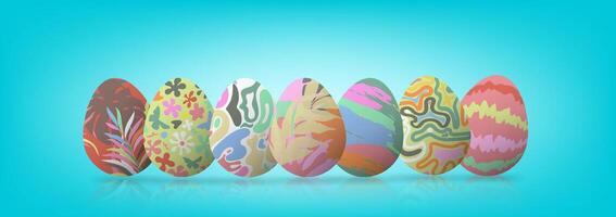 Pastel Easter Egg Banner on Blue Background with Reflection on Floor vector