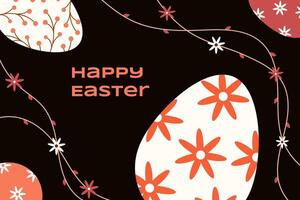 Happy Easter. Egg with a pattern of spring flowers and branches. illustration vector