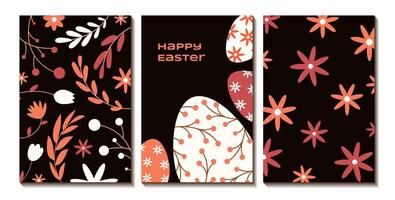 Happy Easter set of cards. Greeting card, poster, banner. Easter eggs with a pattern of spring flowers and branches. illustration vector