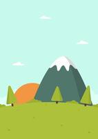 Vertical nature background flat illustration with mountain and pine trees vector