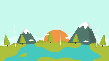Environment flat illustration with mountains and trees vector