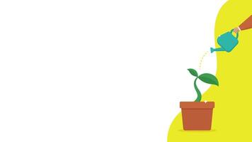 Blank background with illustration of hand watering plants in pots vector