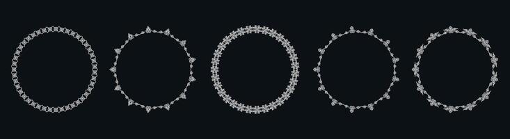 Set of elegant circle decorative round frames on black background. illustration. vector